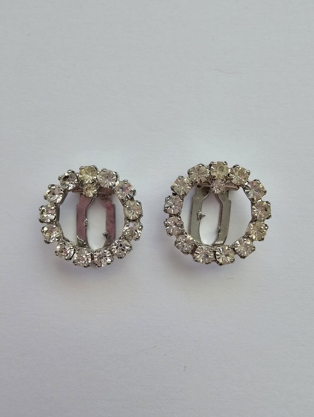 Vintage 1930s 1940s Art Deco Style Clear Rhinestone Dress Clips Pair